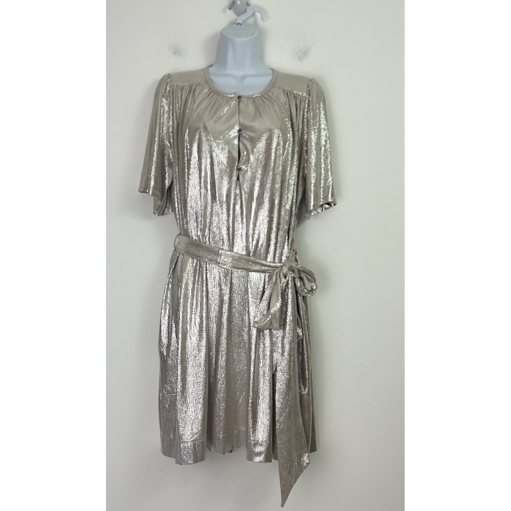 Sabina‎ Musayev Dress Short Sleeve Metallic Gold Party Size M